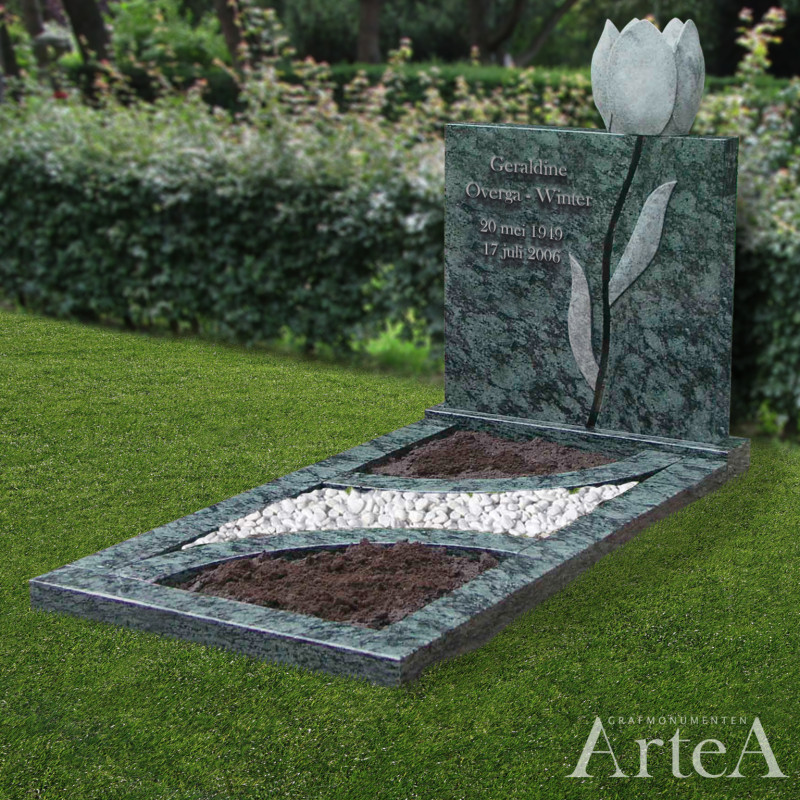grafsteen met bloem tulp groen