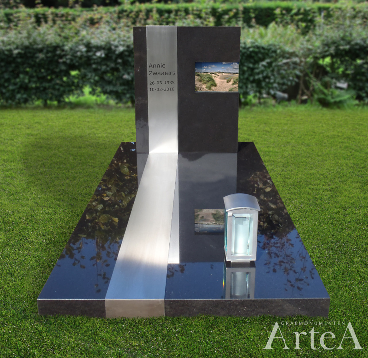 Grafsteen met RVS en glasplaat