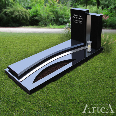 Moderne grafsteen met rvs stroken