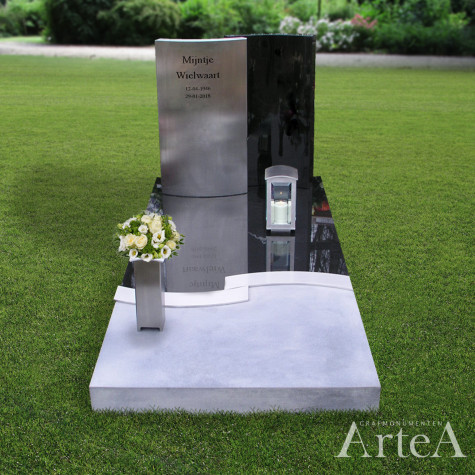 grafsteen met rvs en zwart graniet