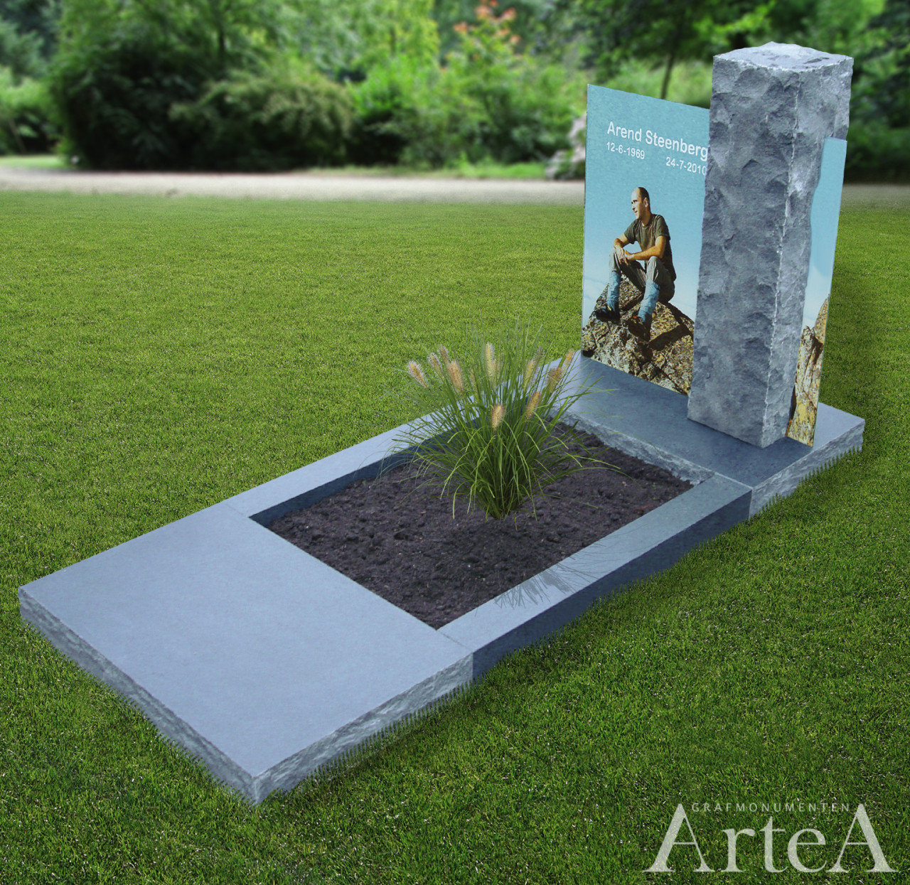 Persoonlijke grafsteen met foto op glas