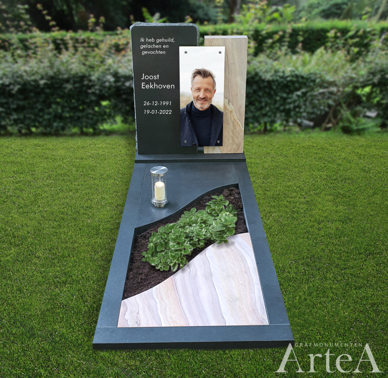 grafmonument met glazen foto