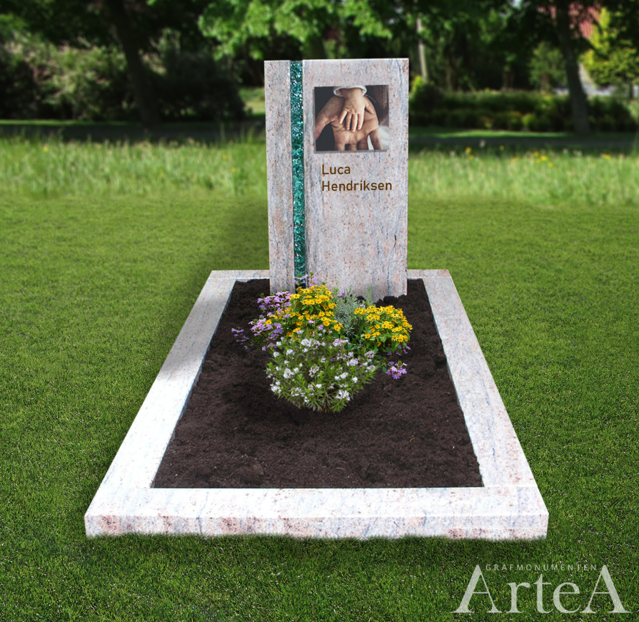 Moderne grafsteen met glasplaat en mooi graniet traditioneel grafmonument
