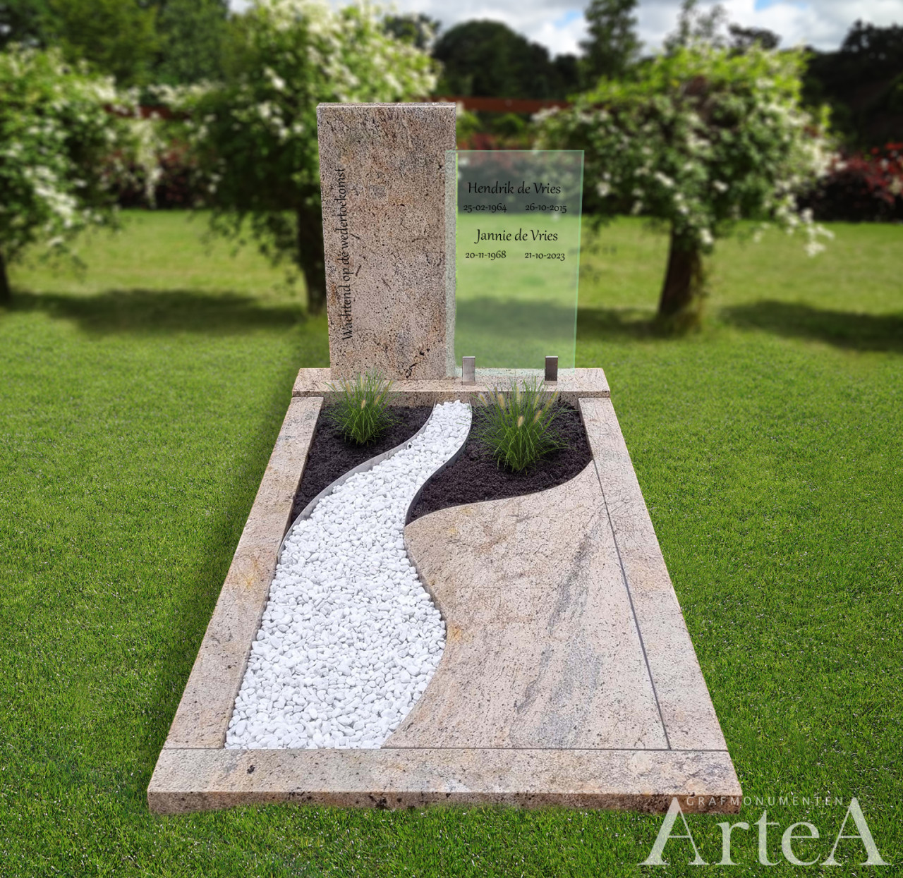 grafmonument met glazen tekstplaat