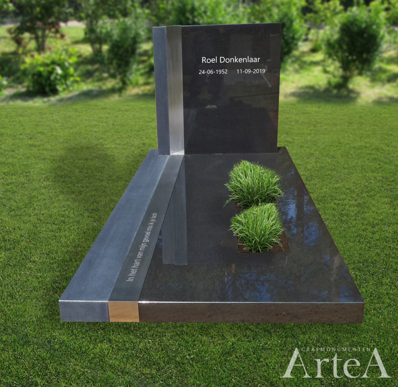 Moderne grafsteen met rvs