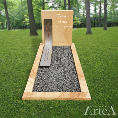 Modern grafmonument met rvs strook