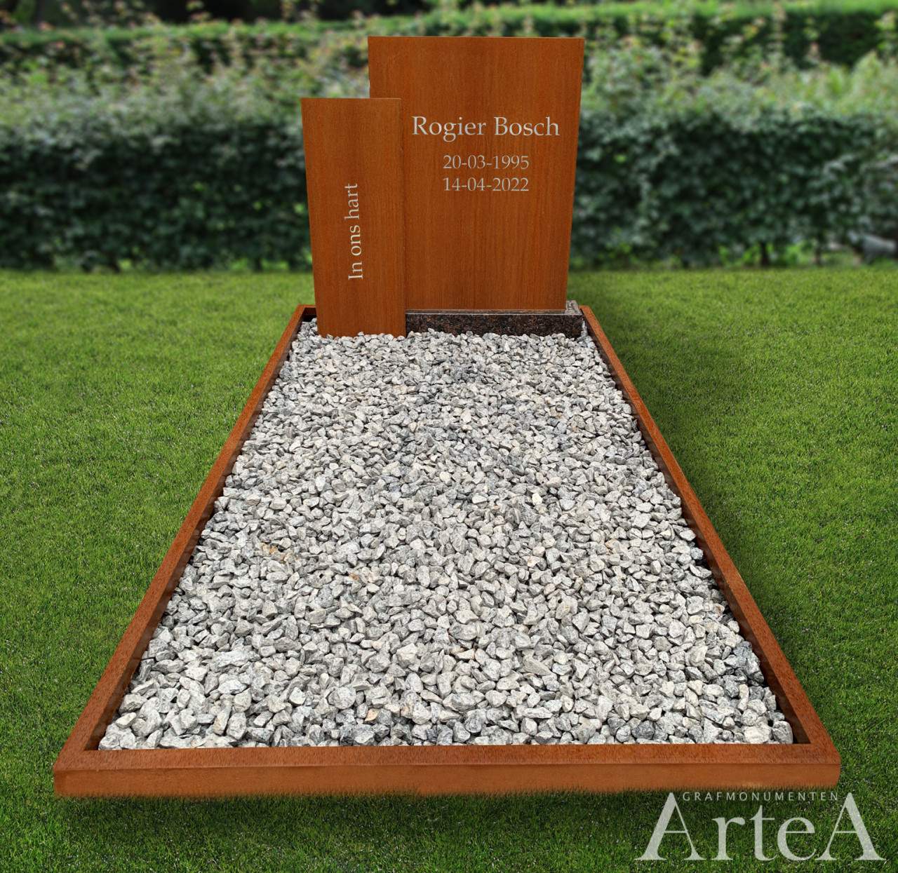 Eigentijdse grafsteen van cortenstaal