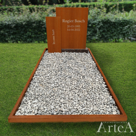 Eigentijdse grafsteen van cortenstaal
