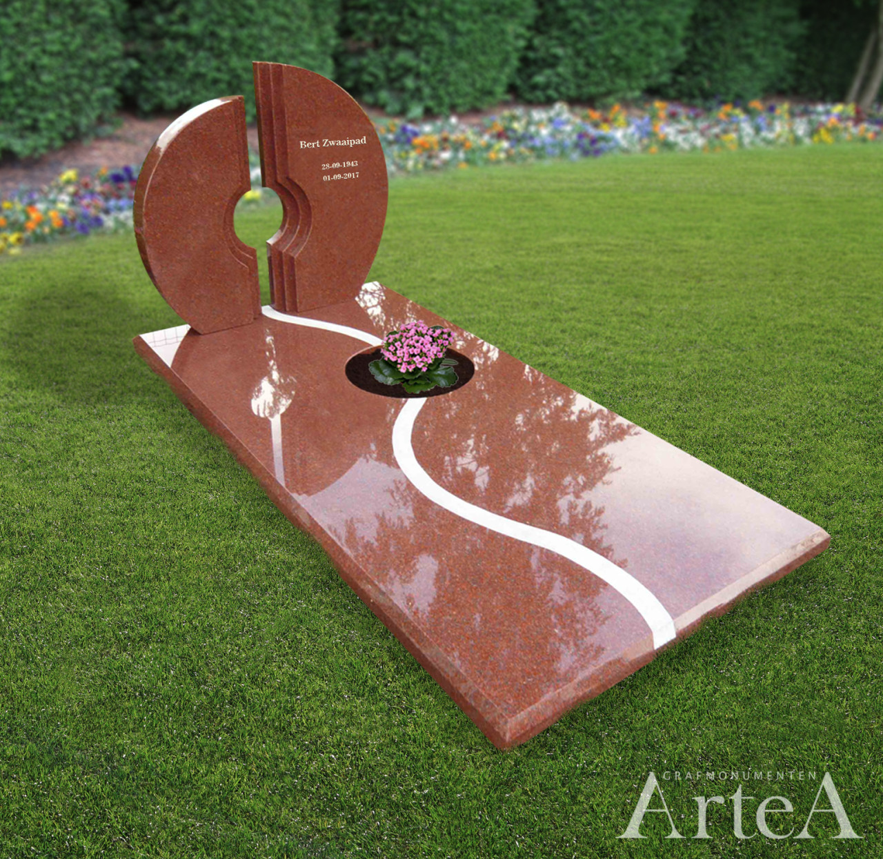 Grafsteen rood graniet rond