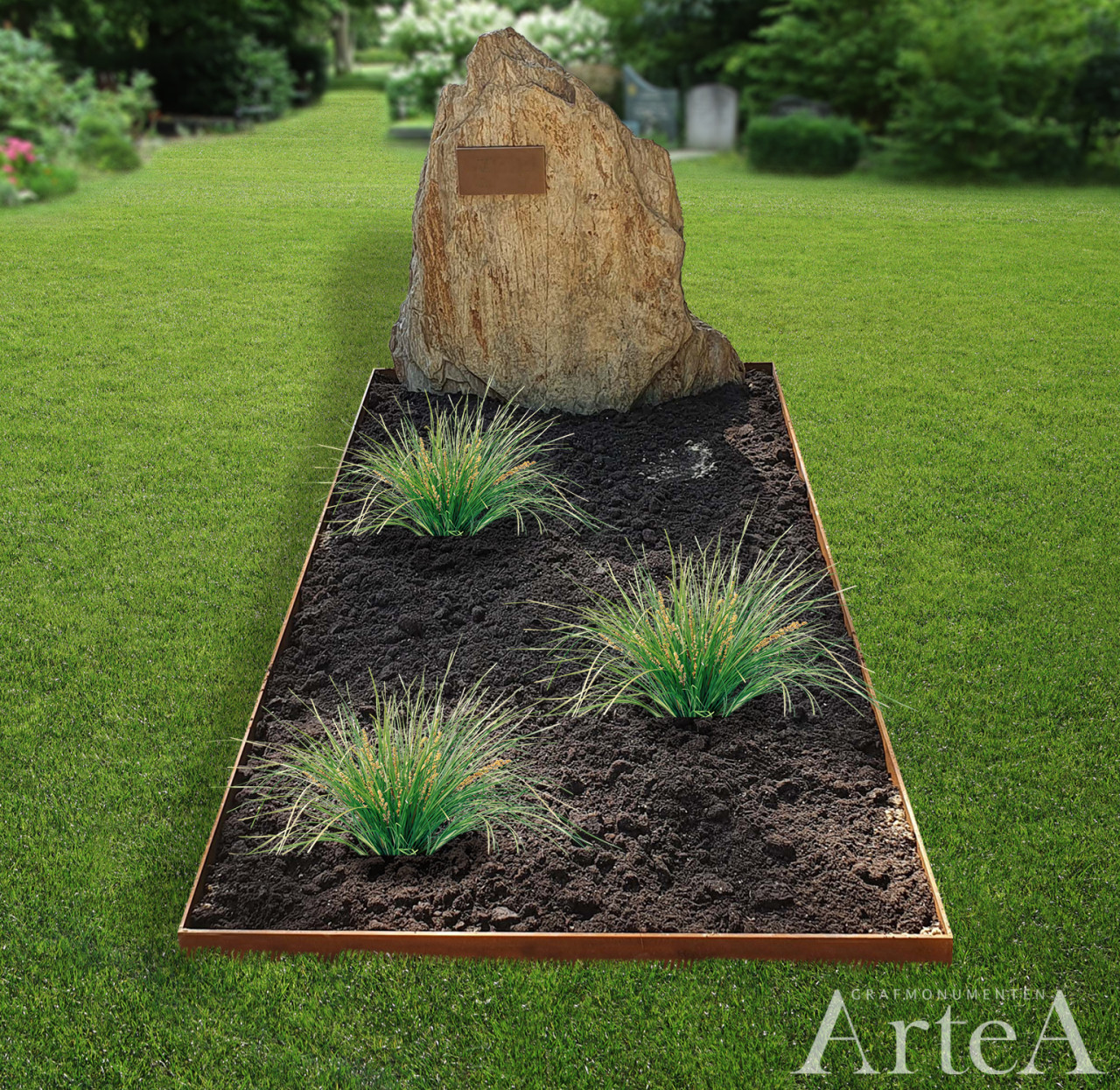 grafmonument met leisteen en cortenstaal