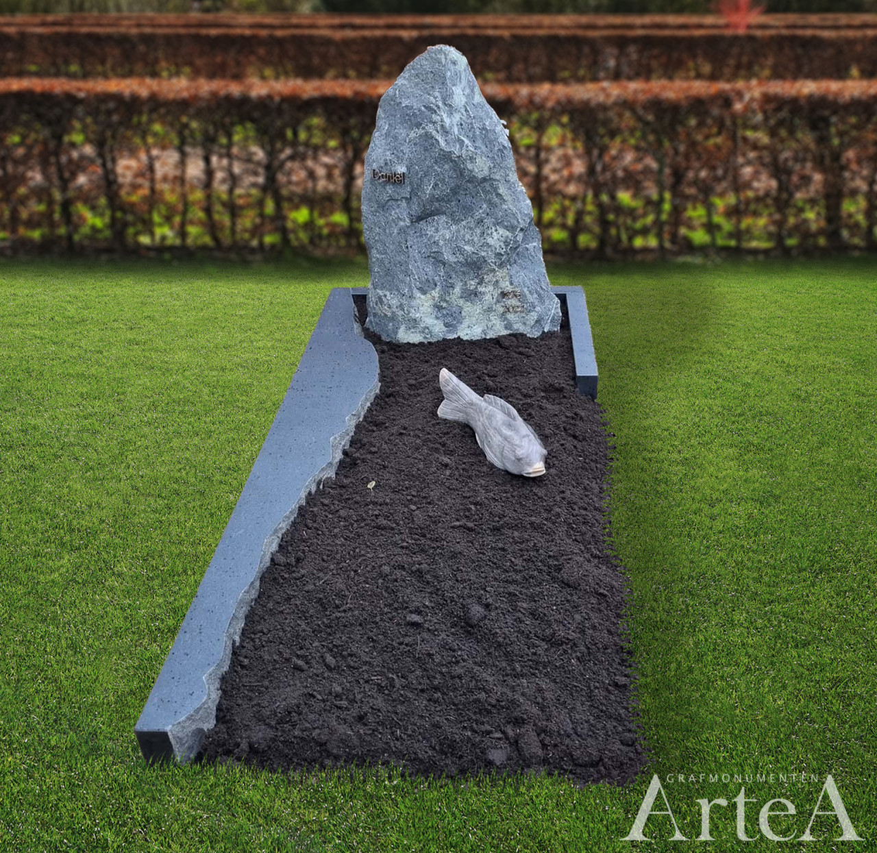 grafmonument met kei natuurlijke taurus