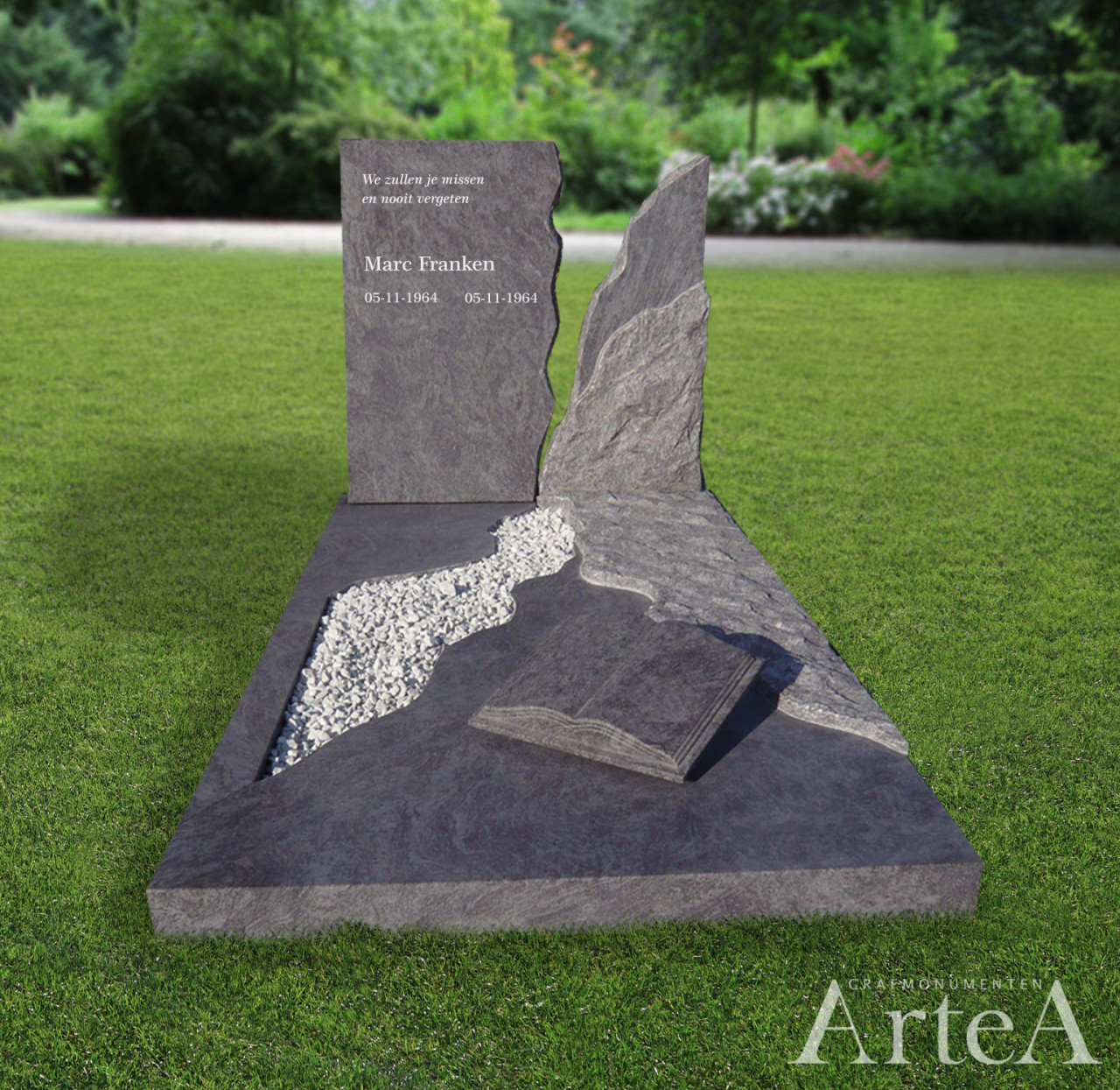 Uniek grafmonument met ruwe steen