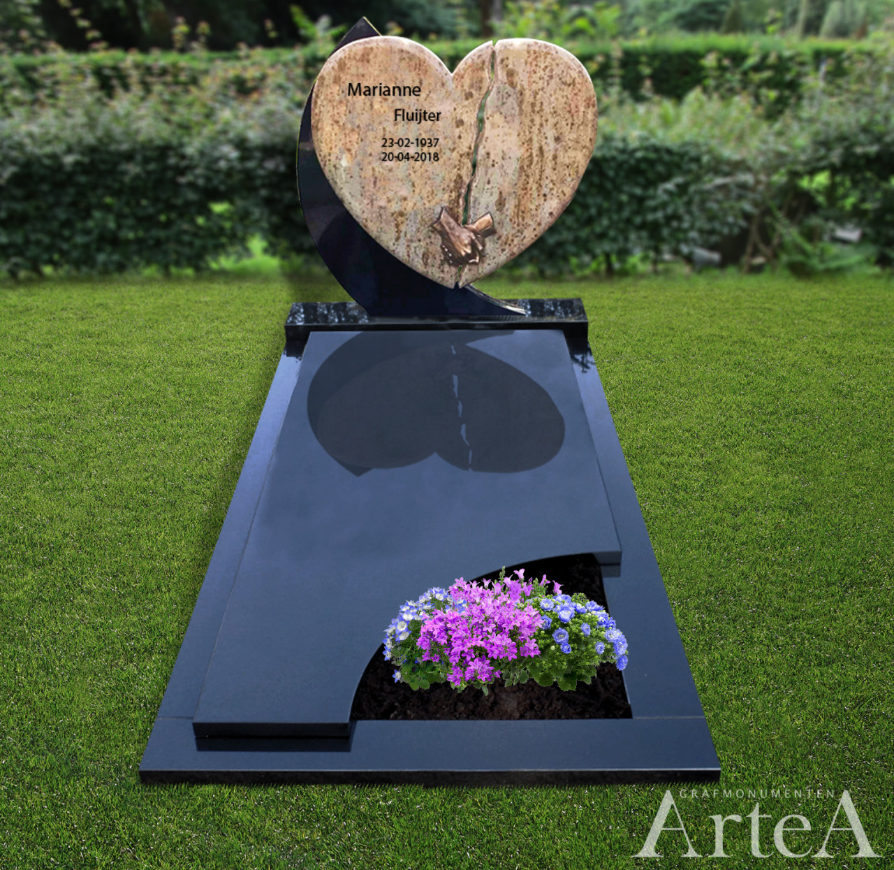 Grafsteen met gebroken hart