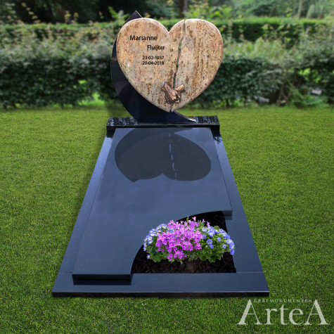 Grafsteen met gebroken hart en verbonden handen