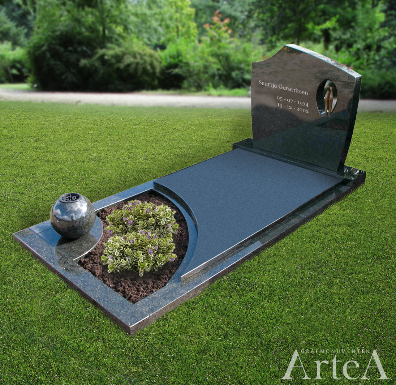 grafsteen met opening voor kunst