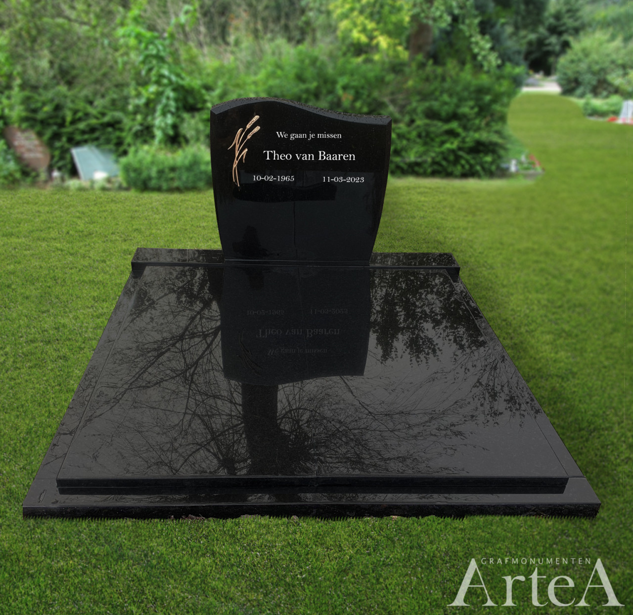 dubbel grafmonument met golfkop