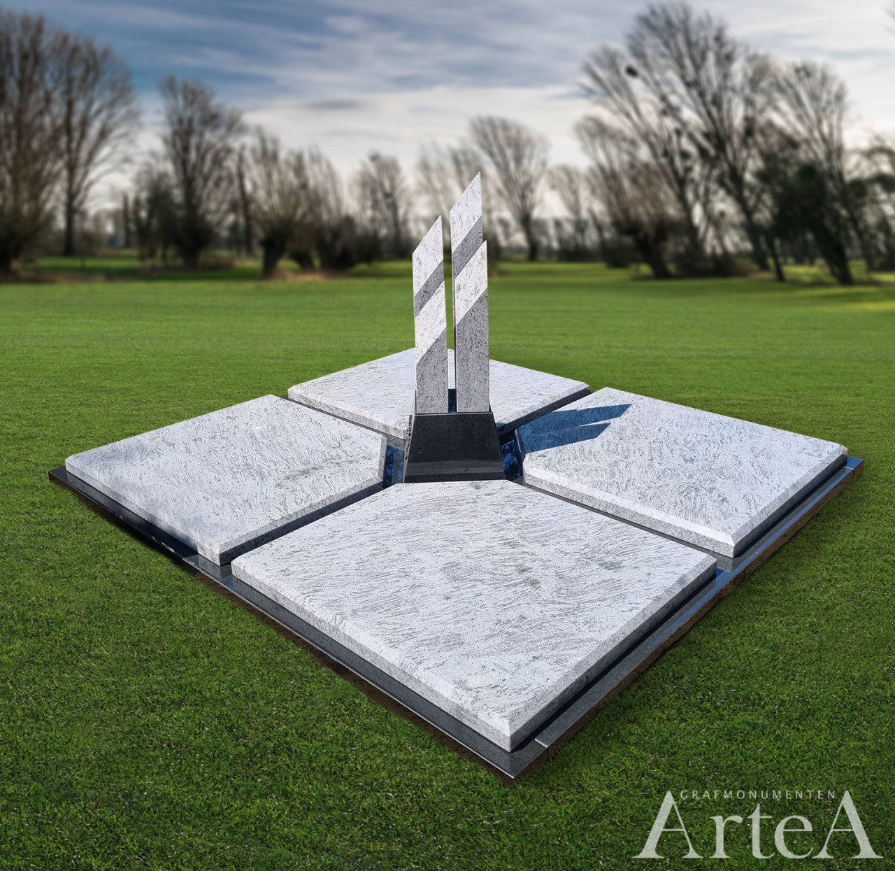 Dubbele grafsteen met pilaren