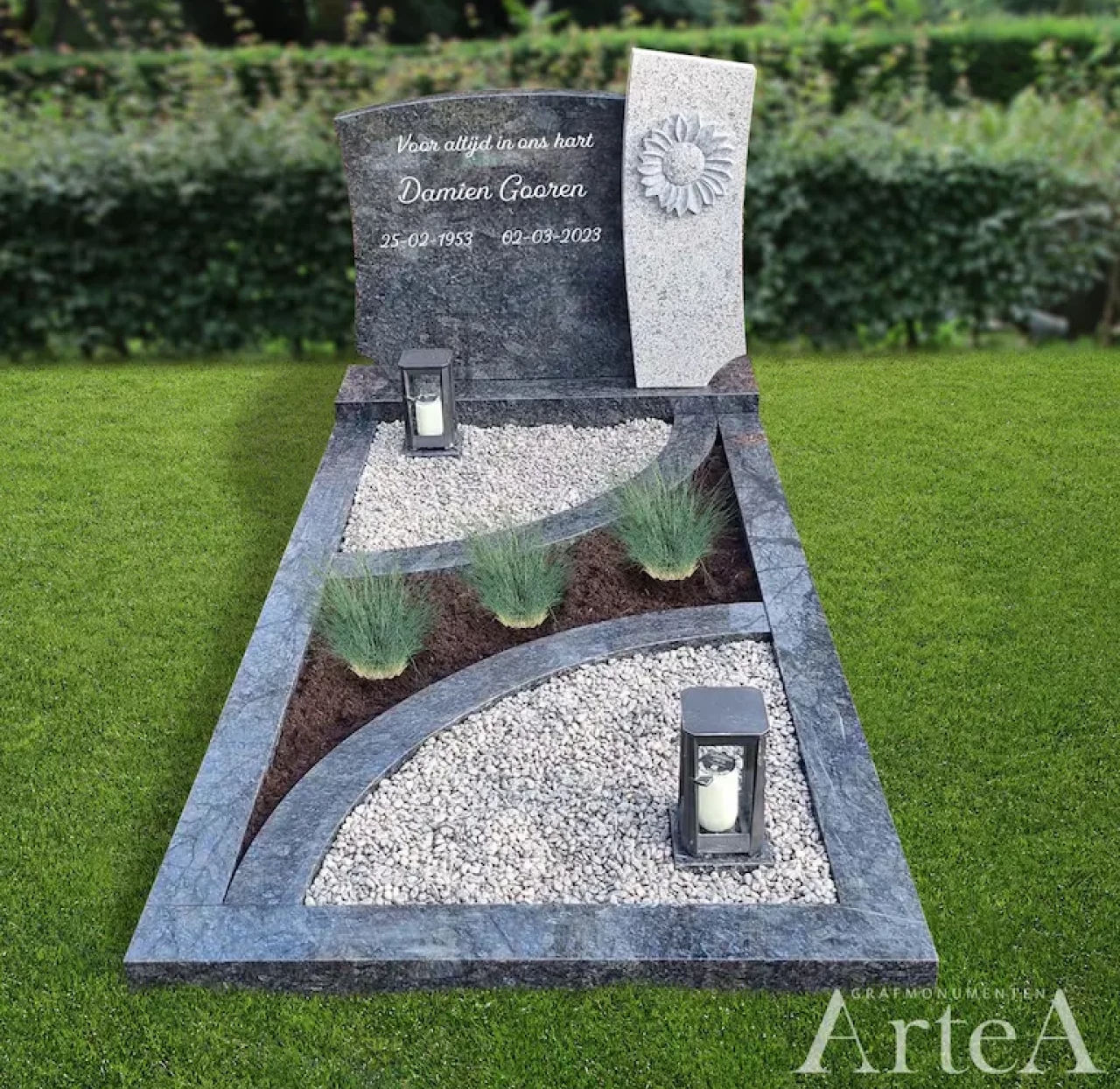 Grafsteen eenvoudig met bloem