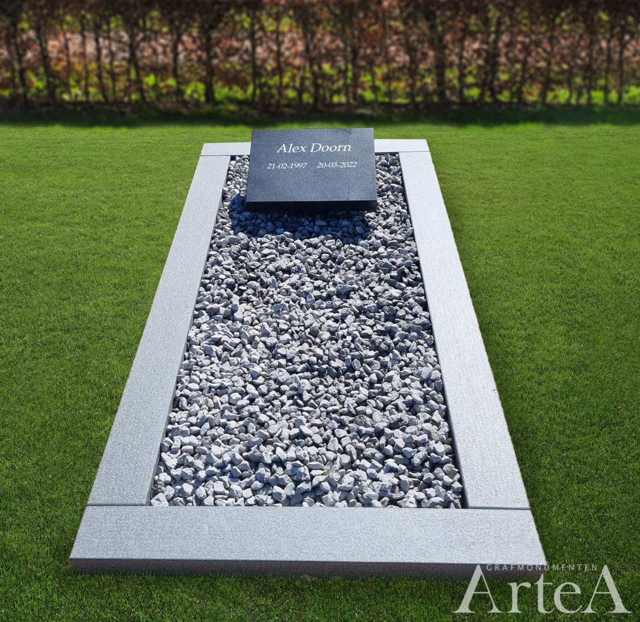 eenvoudige grafsteen banden met plaatje en steentjes