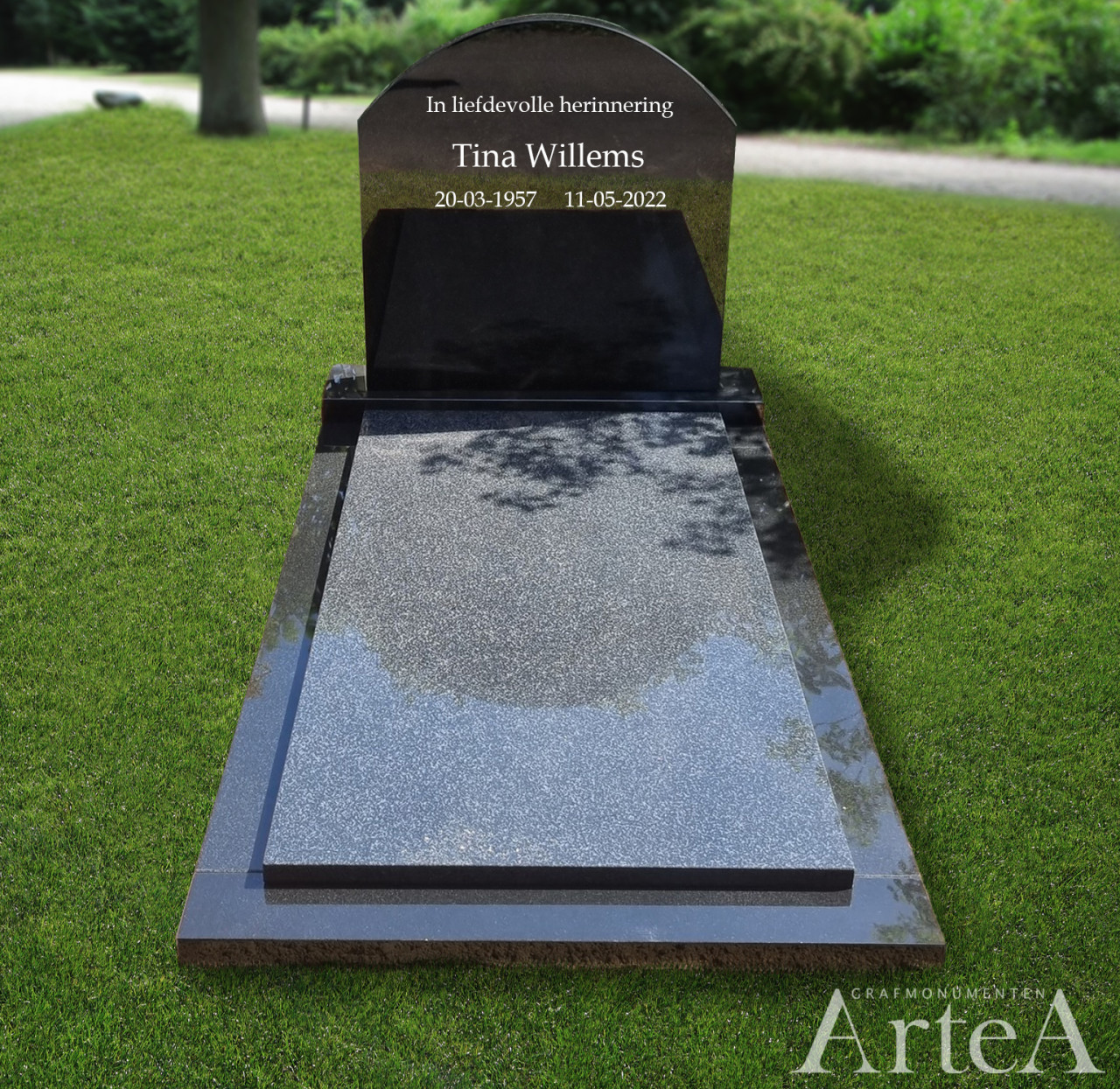 eenvoudige grafsteen grijs met zwart