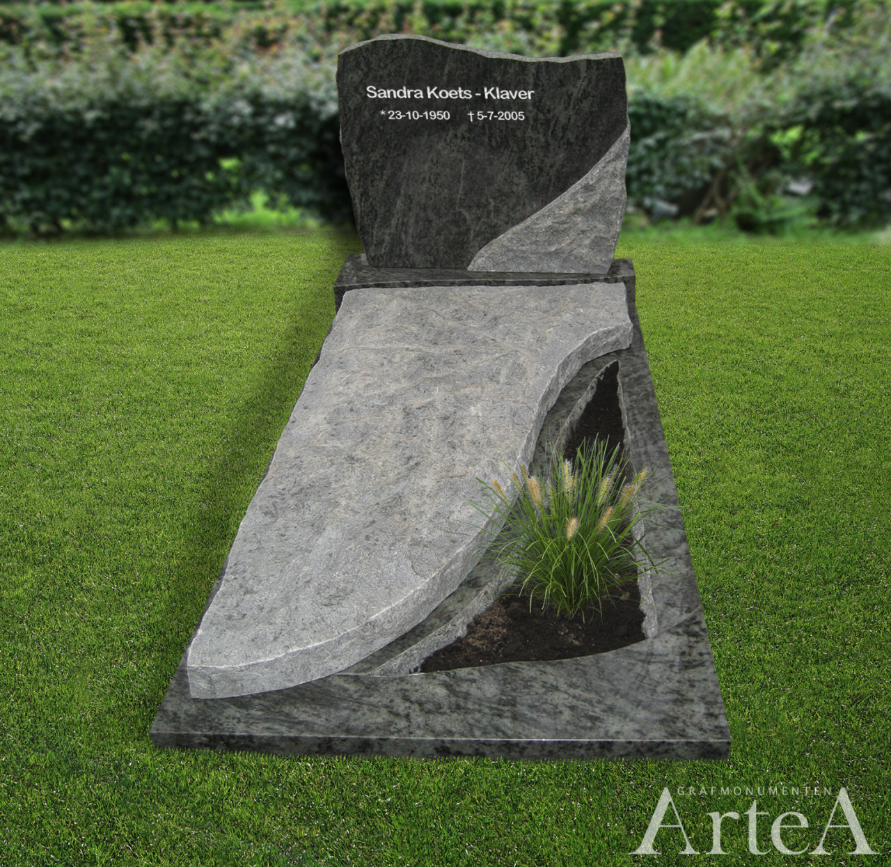 grafmonument golfkop met dikke gekapte dekplaat