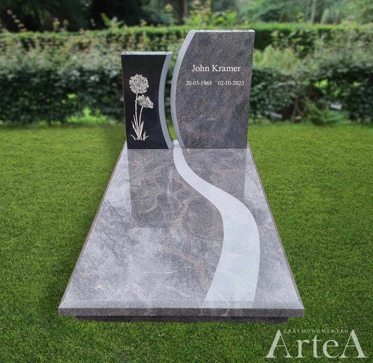 grafsteen met levensweg van graniet