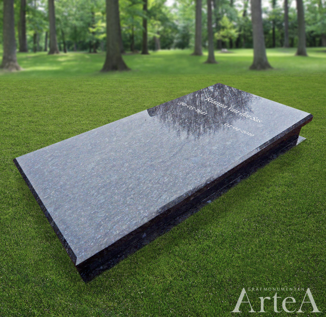 Grafzerk liggend met blauw graniet