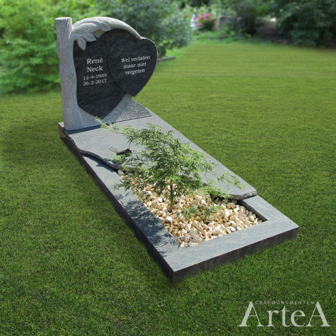 Grafmonument hart met boom grafsteen zwart grijs graniet