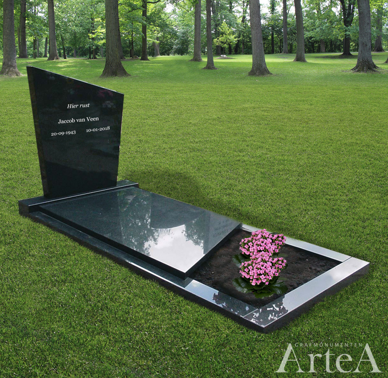 Grafmonument zwart graniet met tuin grafsteen basis goedkoop