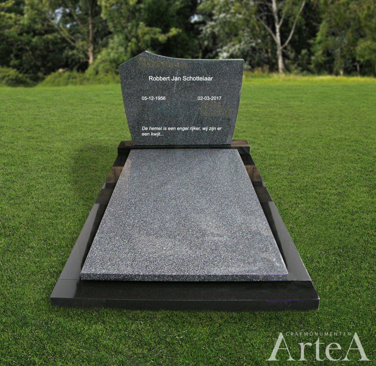 Grafmonument zwart grijs grafsteen van graniet basis model goedkoop