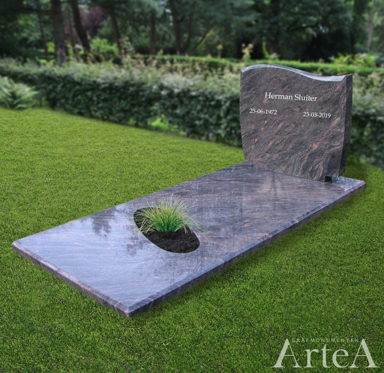 Grafmonument basis goldkop traditioneel en goedkoop deze grafsteen heeft ook nog een tuin en is gemaakt van graniet