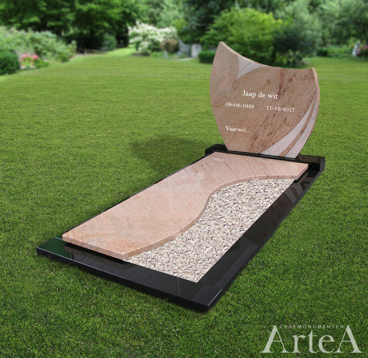 basis grafmonument met zwarte kleur grafsteen met grind