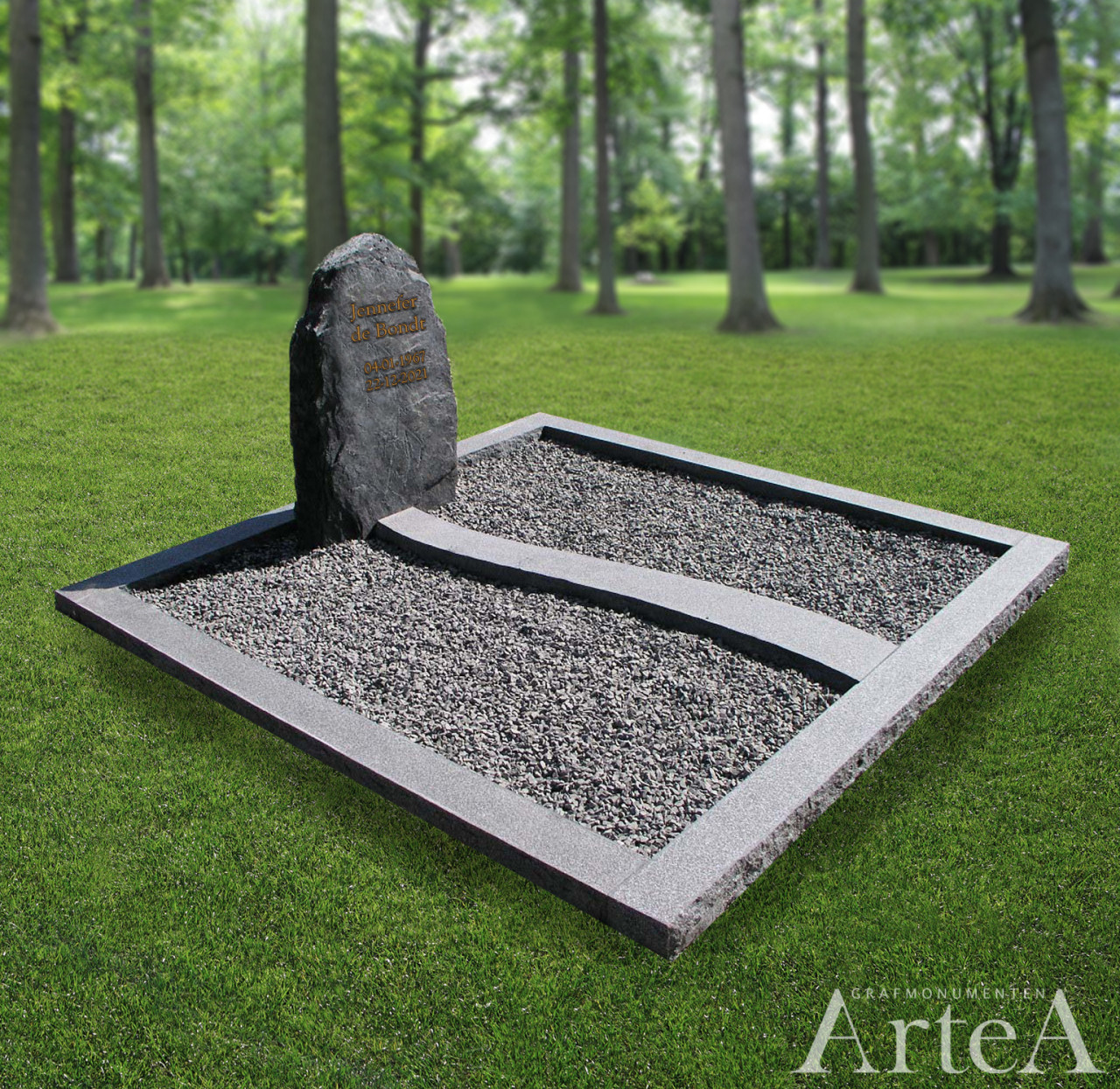 Grafmonument dubbel met ruwe kei