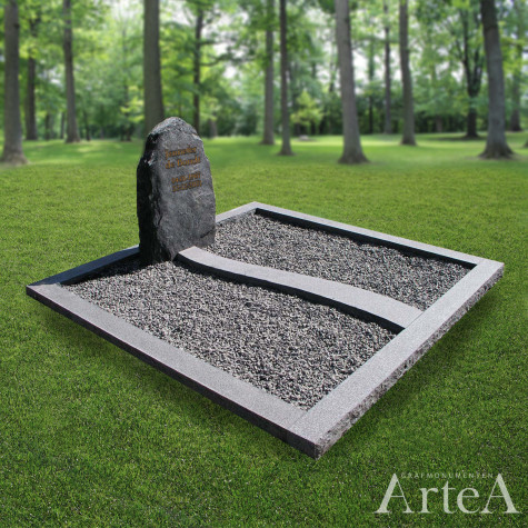 Grafmonument dubbel met ruwe kei