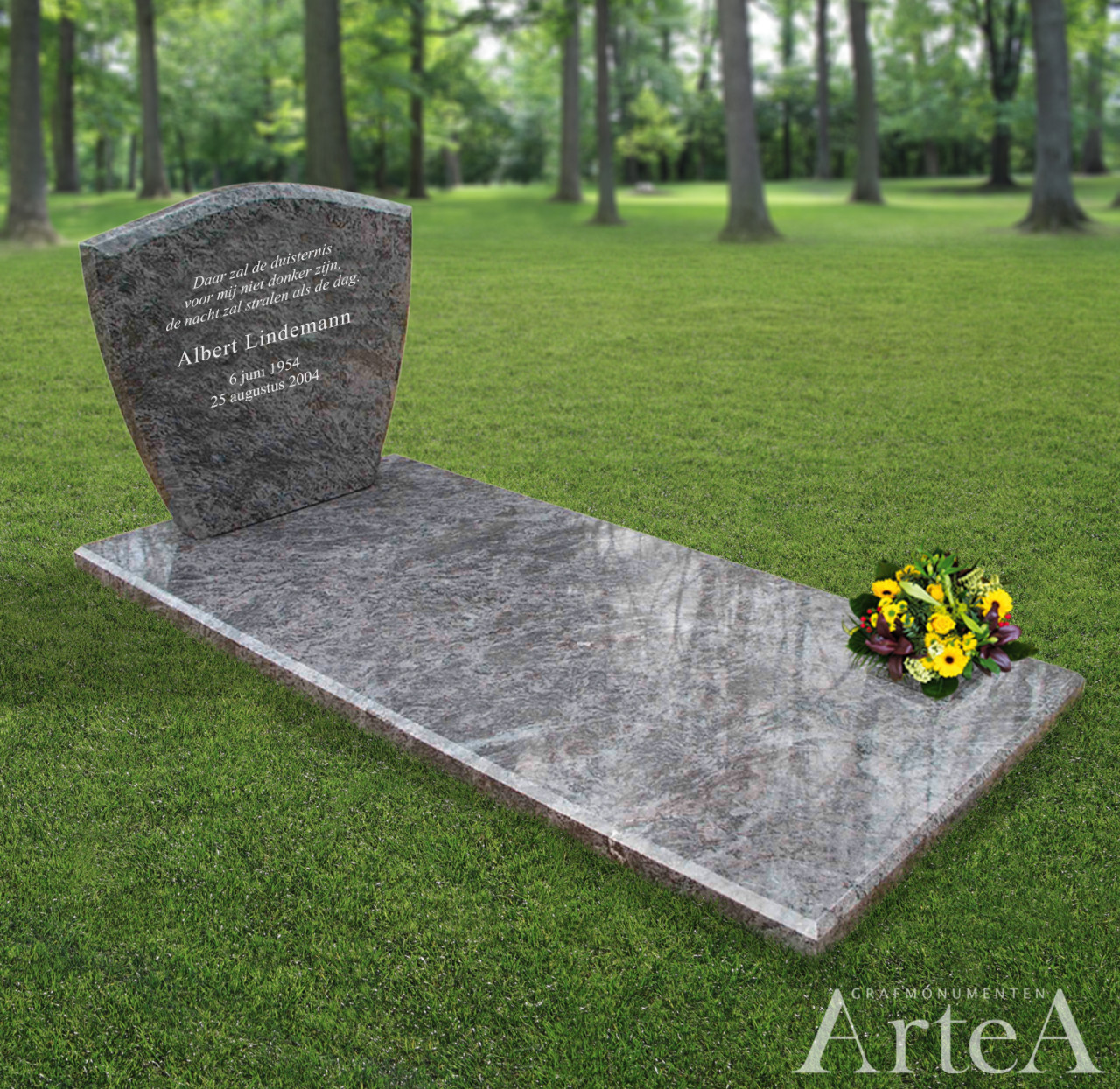Grafmonument graniet grijs grafsteen simpel goedkoop