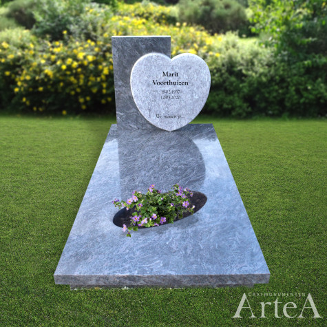 Grafmonument hart graniet grafsteen met tuin blauw grijs