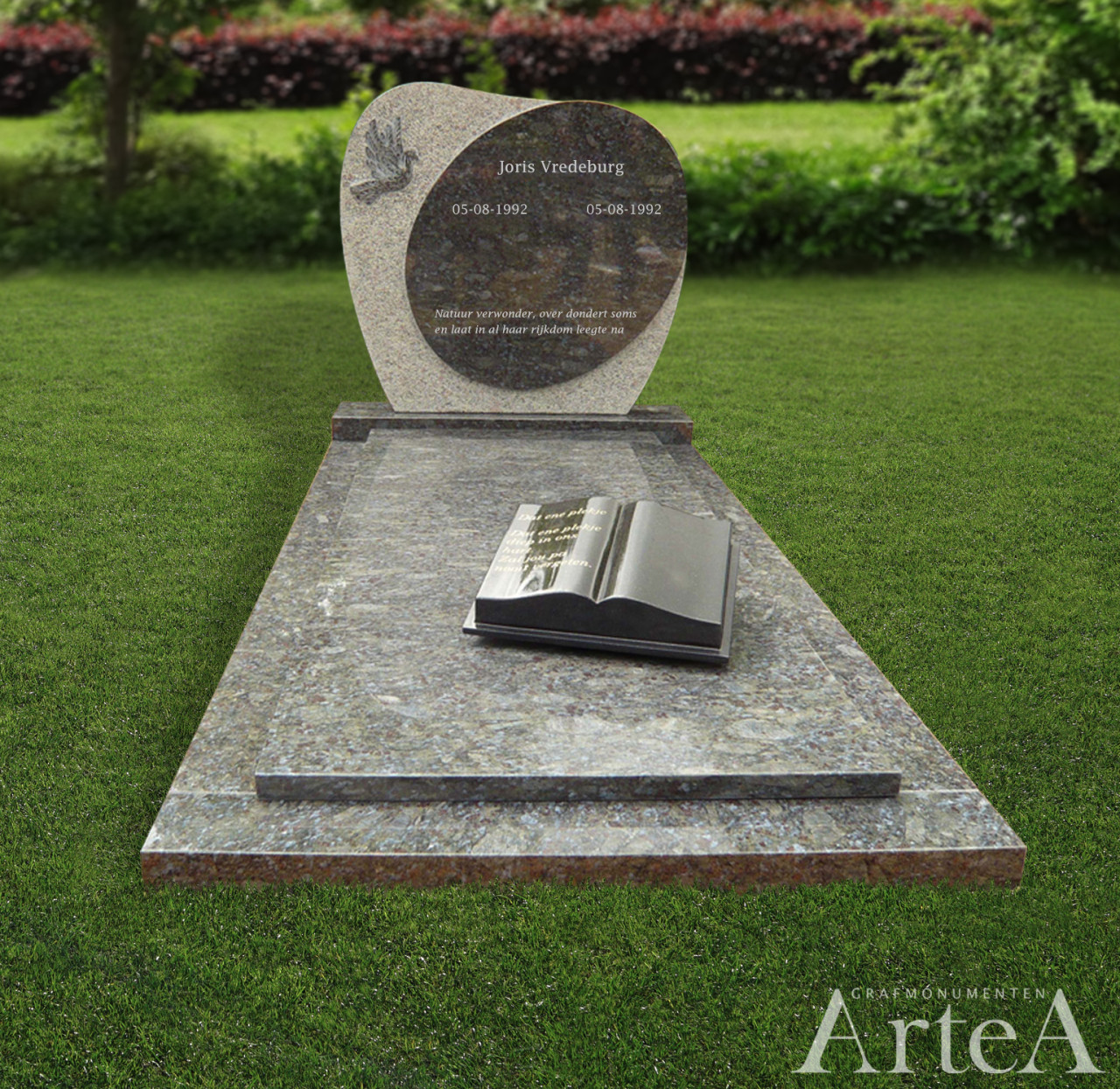 Grafmonument met boek grafsteen simpel met duif goedkoop