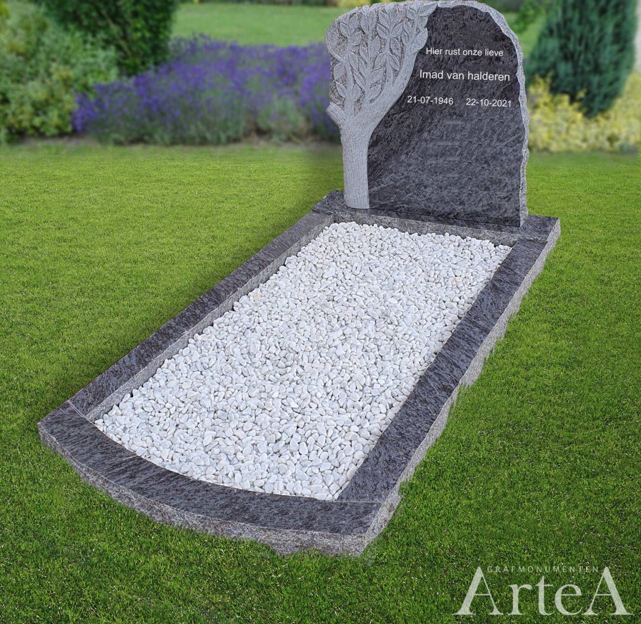 grafmonument met uitgekapte boom