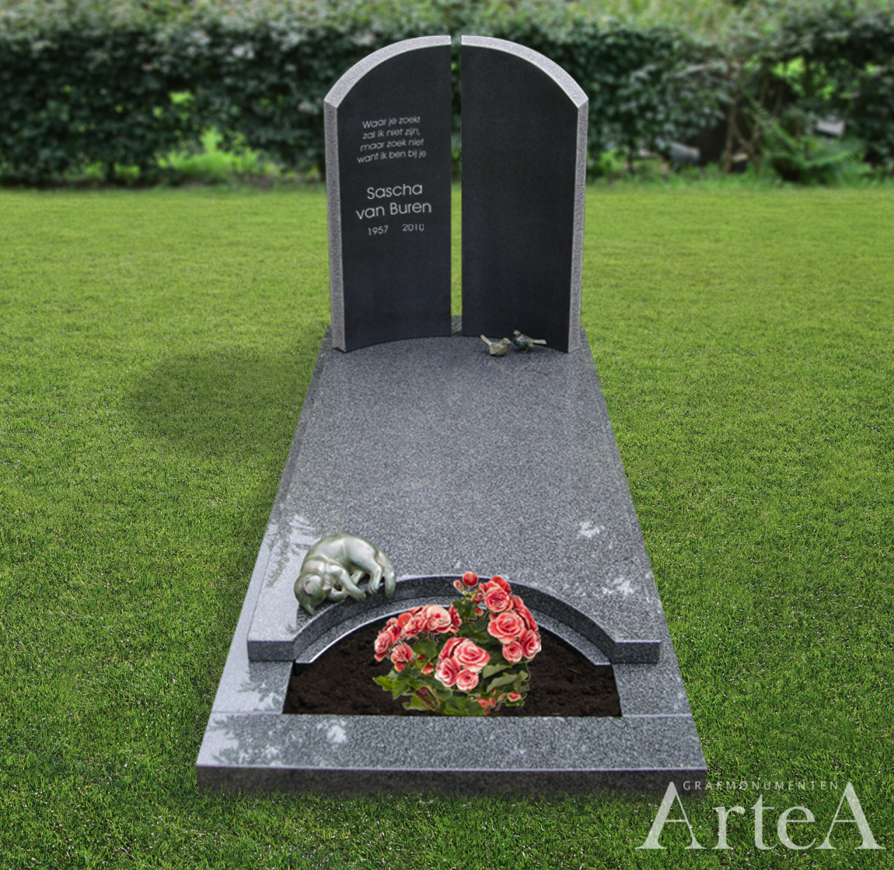 traditionele grafsteen met zuilen