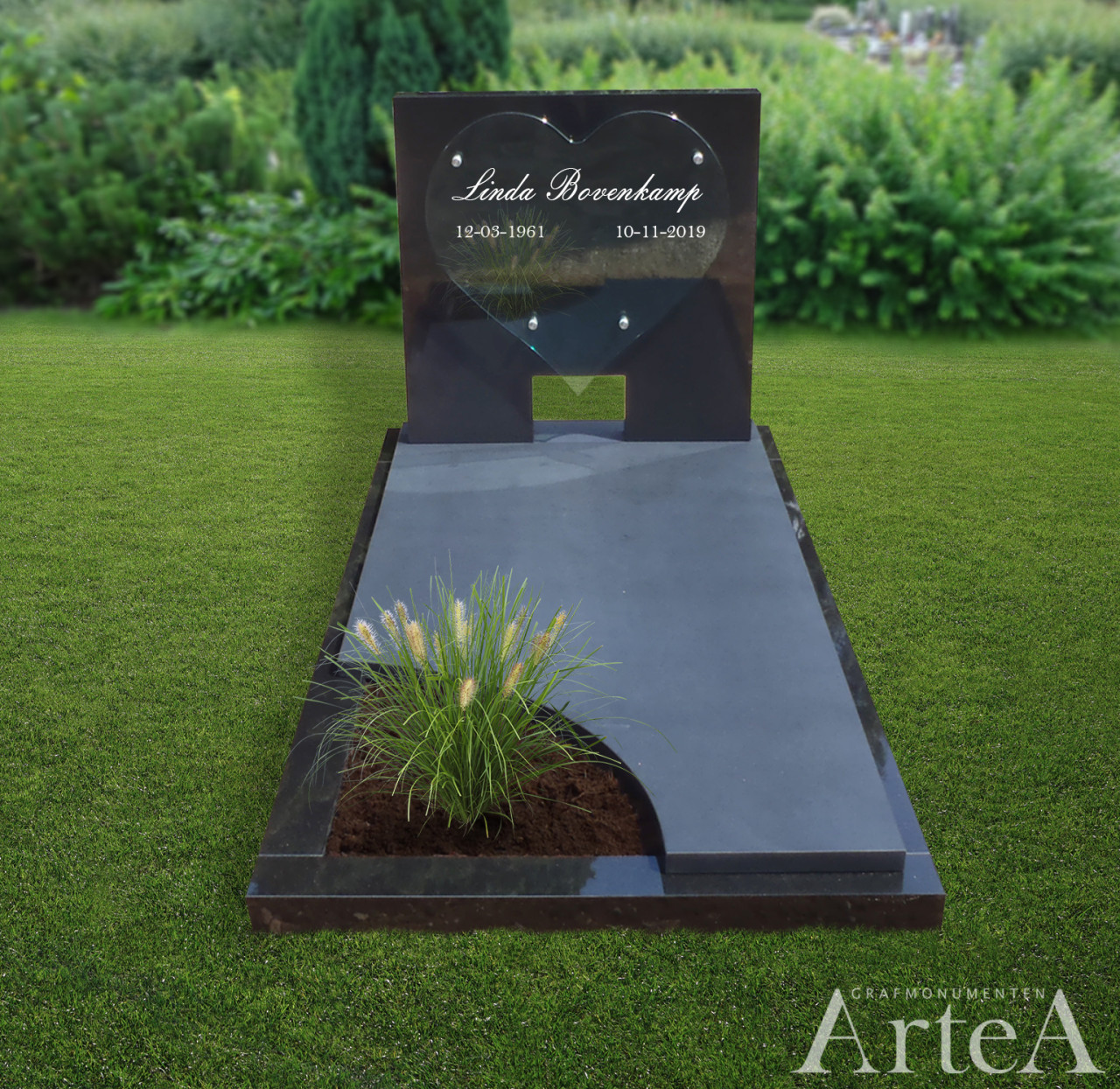 Grafsteen met rood hart graniet