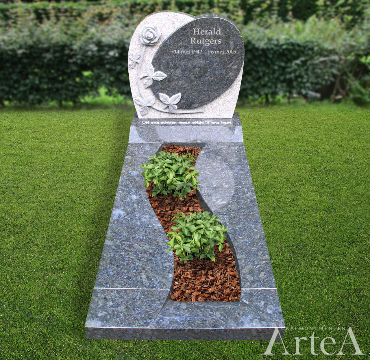 grafsteen met uitgekapte roos
