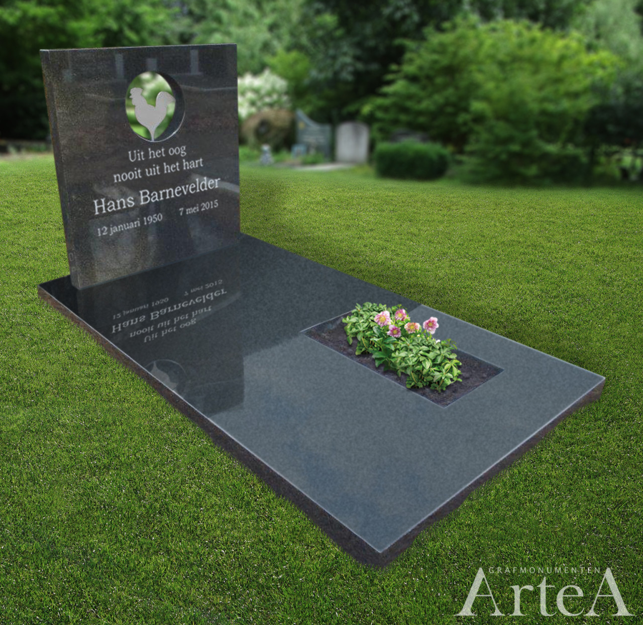 grafmonument met haan van rvs