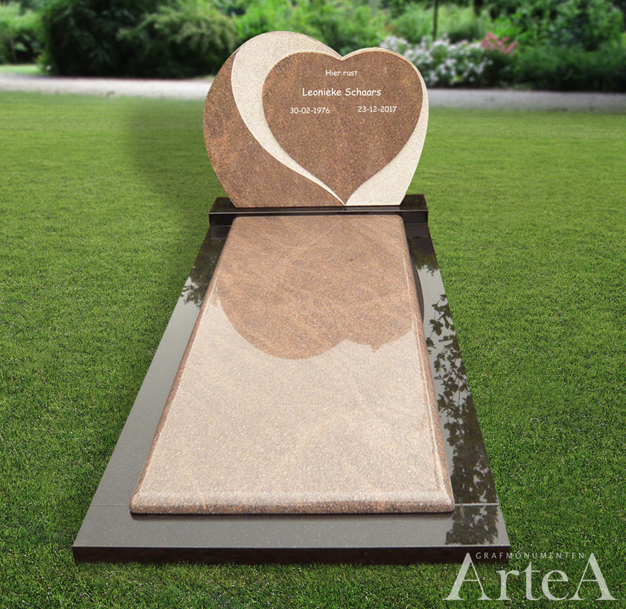 Grafmonument met hart basis grafsteen goedkoop met zwart en rood graniet