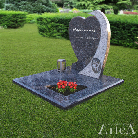 Grafmonument met hart en boog grafsteen van blauw grijs graniet