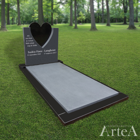 Grafmonument met hart en gezoet zwart graniet grafsteen liefde