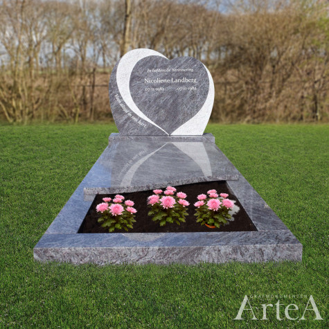 Grafmonument met hart grafsteen met blauw grijs graniet goedkoop