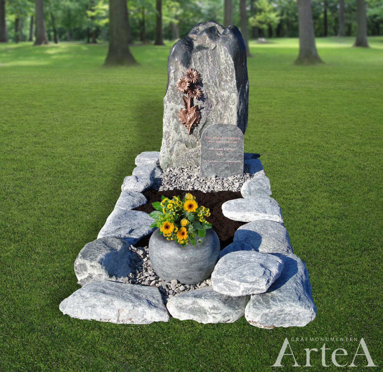 Grafmonument met rots en kei