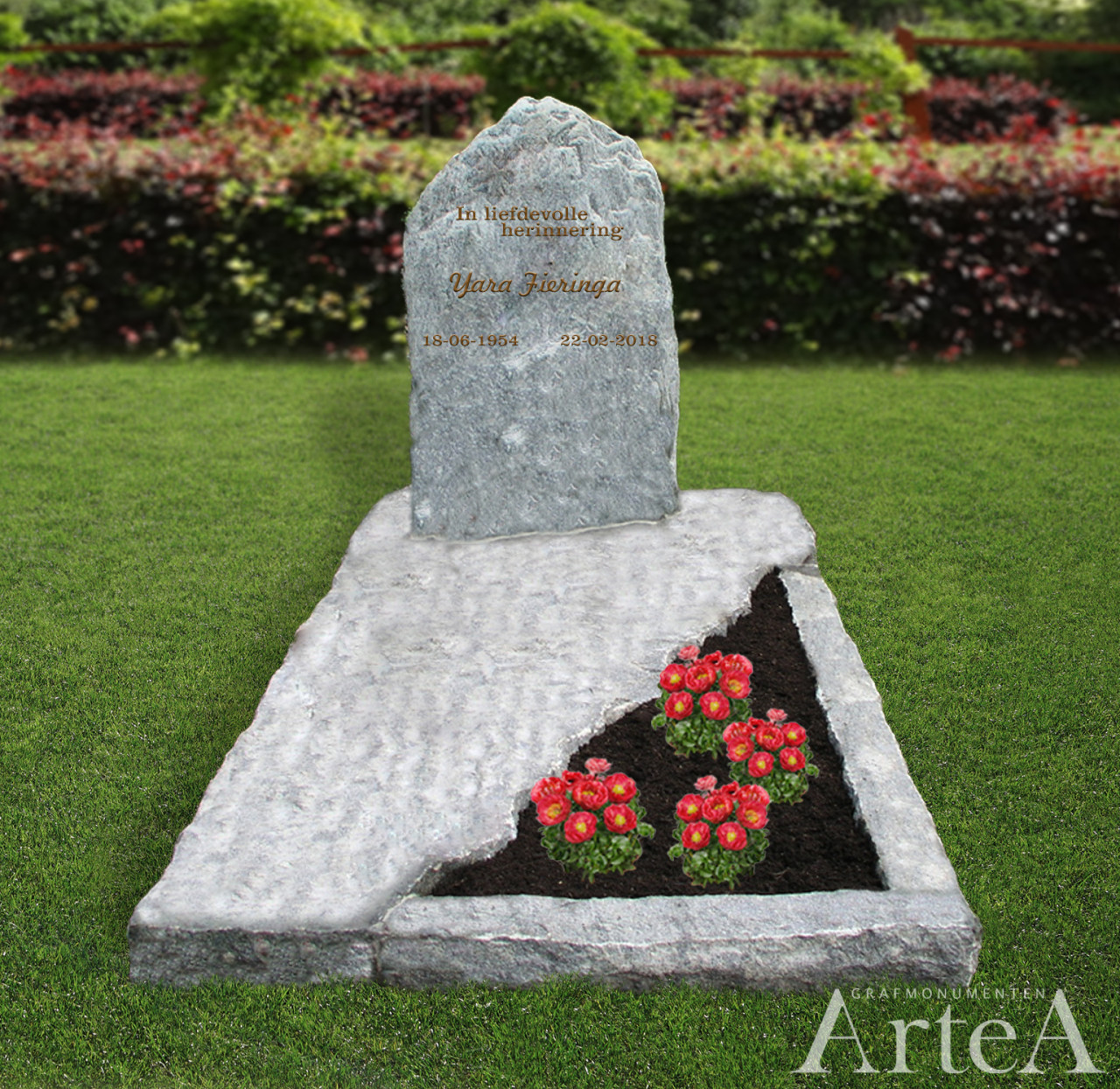 Grafmonument met rots en letters