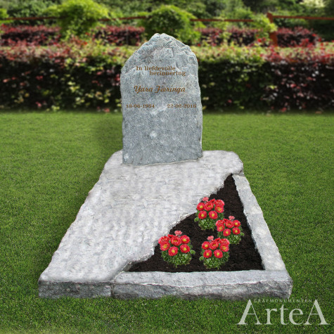 Grafmonument met rots en letters