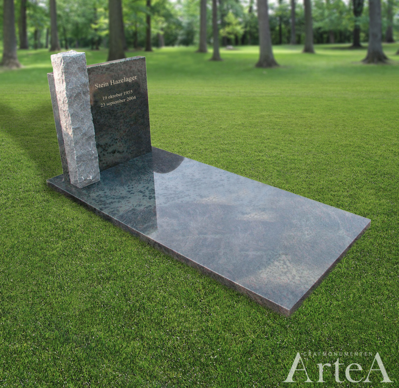 grafmonument met ruw gekapt deel en graniet